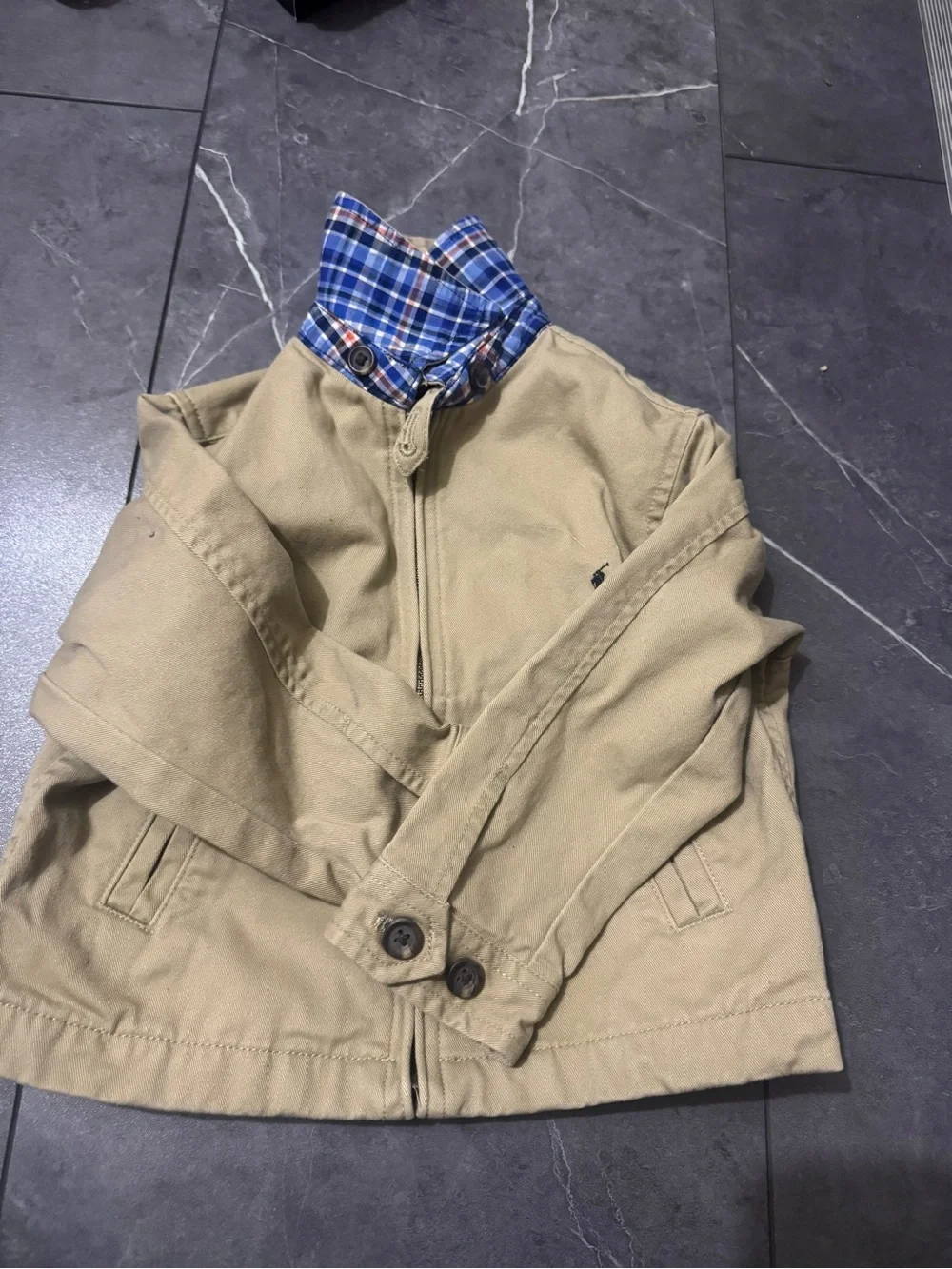 Polo by Ralph Lauren Khaki Jacket with Blue Plaid Lining
